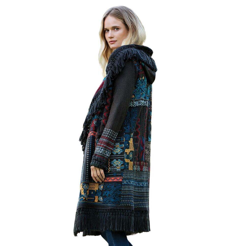 Johnny Was Biya Bennai Fringe Embroidered Duster Cardigan Artisan Boho Black XL